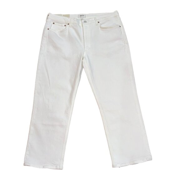 AGOLDE KYE Mid Rise Straight Crop‎ Low Stretch White Denim Jeans Size 33 NWT - Picture 1 of 10